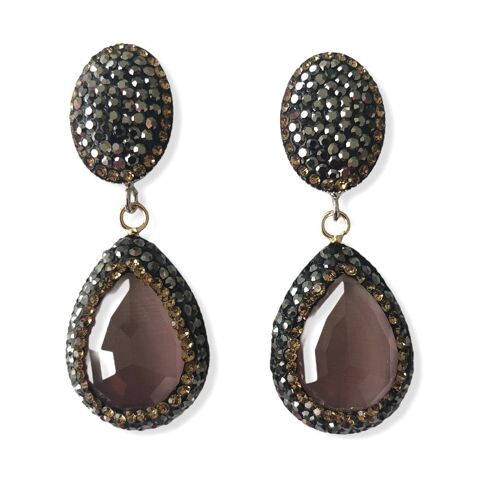 Pink Catseye Teardrop and Pave Earrings