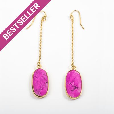 Boucles d'oreilles chaîne en howlite rose