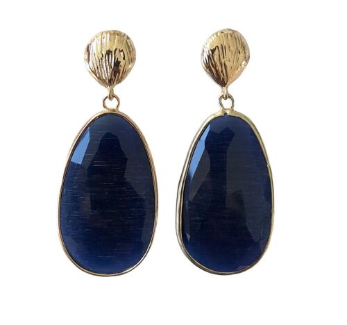 Dark Blue Catseye Teardrop Earrings