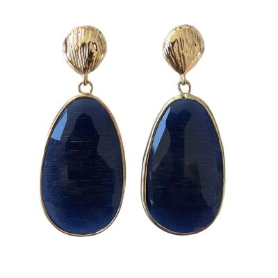 Dark Blue Catseye Teardrop Earrings