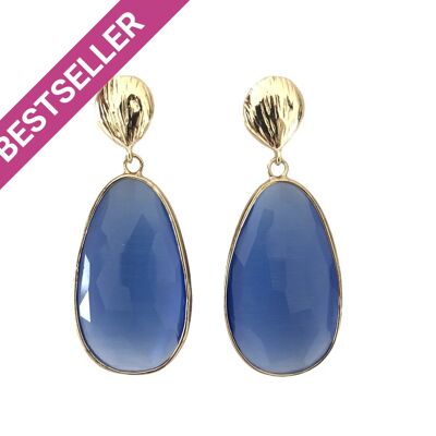 Boucles d'Oreilles Larme Catseye Bleu Clair