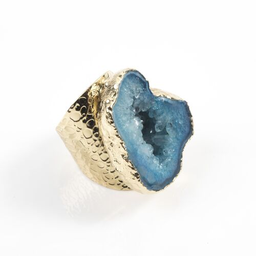 Blue Agate Geode Ring