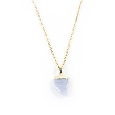 Blue Lace Agate Claw Necklace in Yellow Gold