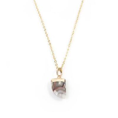 Mexican Grey Agate Claw Necklace in Yellow Gold