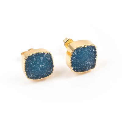 Orecchini a bottone Druzy blu