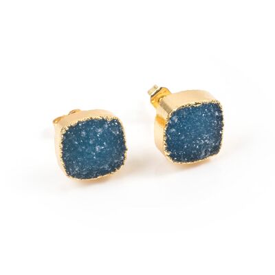 Blue Druzy Stud Earrings