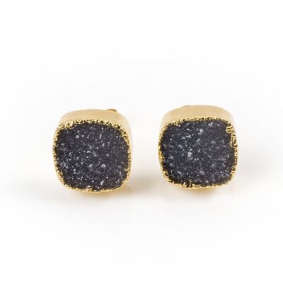 Boucles D'oreilles Tiges Druzy Grises