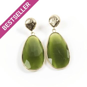 Boucles d'Oreilles Larme Vert Catseye