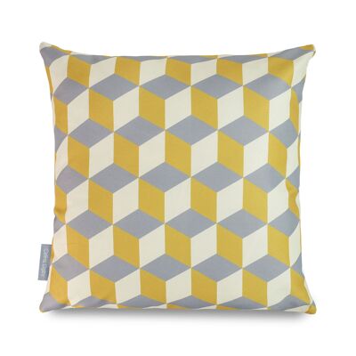 Celina Digby Luxury Garden Outdoors Water Resistant Cushion Pillow with Filling, 45x45cm - Cube Yellow Geometric Design