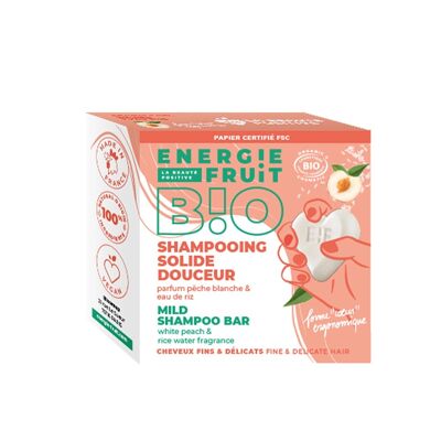 Shampooing solide pêche blanche cheveux normaux certifie bio par ecocert