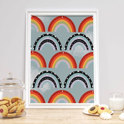 Polka Dot Rainbows Print / Rainbow Print/