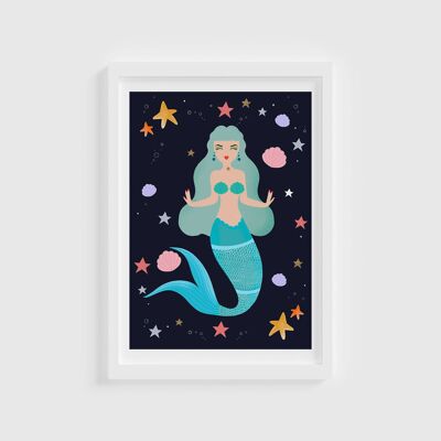 Blue Mermaid Print / Mermaids / Prints / Illustrations