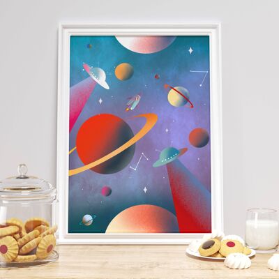 Outer Space Print / Space / Rockets / Planets /