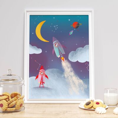 Rockets Print / Space Print / Planets / Nursery Print