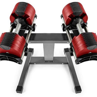 Adjustable Red Twist lock Dumbbells Pair - 32kg with Rack