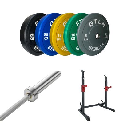 GTLN Squat Rack and Barbell Weight Plate Bundle - Home Starter Pack - Rack + 100kg Bundle