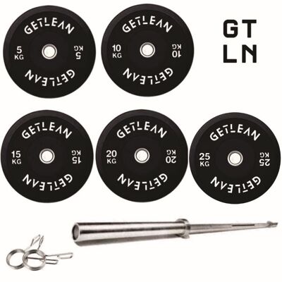 GTLN Olympic 7ft Barbell + Rubber Weight Plates - 100kg Weight Plate Bundle