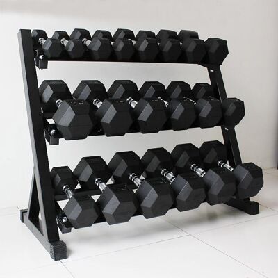 GTLN Premium Rubber Hex Dumbbell x 2 - Choice Of Weights - 5-25kg with GTLN essential rack (2.5kg Increments)