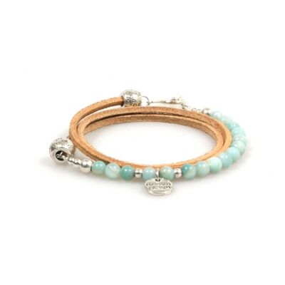 Heaven Eleven - bracelet femme - Bracelet cuir wrap Amazonite