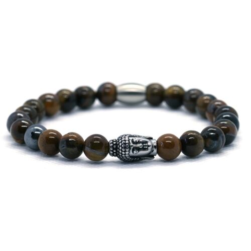 IbizaMen - Heren armband - tijgeroog  8mm - buddha RVS