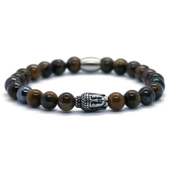 IbizaMen - Bracelet homme - oeil de tigre 8mm - bouddha acier inoxydable 1