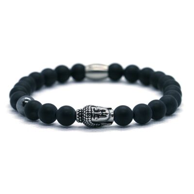 IbizaMen - Bracelet pour homme - onyx 8mm - bouddha en acier inoxydable