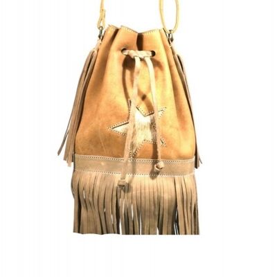 RO enSO - leather pouch bag - cognac sanded leather - star - bag adjustable - festival bag