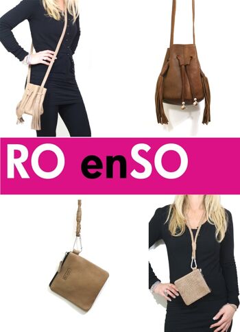 RO enSO - sac pochette cuir - cuir sablé cognac - étoile - sac ajustable - sac festival 2