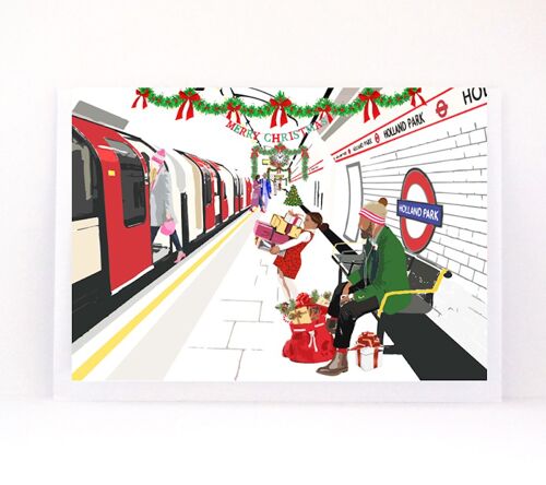 Christmas on Holland Park Tube - Holiday Greeting Card