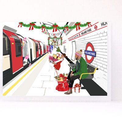 Christmas on Holland Park Tube - Holiday Greeting Card
