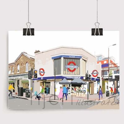 Stampa artistica della stazione della metropolitana di Balham - formato A4