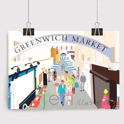 Impresión del arte del mercado de Greenwich - tamaño A4