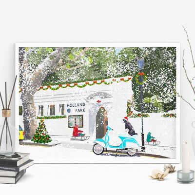 Christmas at Holland Park - Holiday Art Print - A4 Size