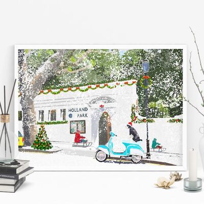 Christmas at Holland Park - Holiday Art Print - A4 Size