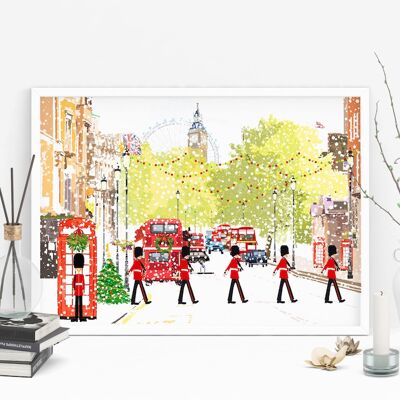 Christmas in London - Holiday Art Print - A4 Size