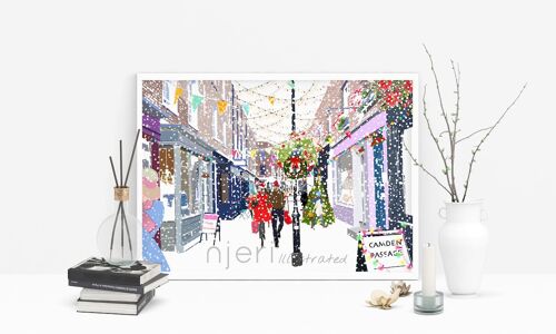Camden Passage Christmas - Holiday Art Print - A4 Size