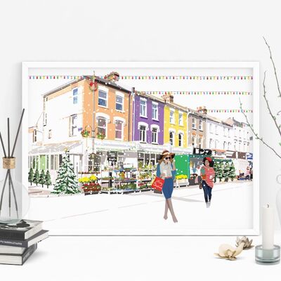 Northcote Road Christmas - Impresión de arte de vacaciones - Tamaño A4