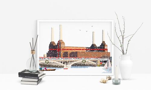 Battersea Power Station Christmas - Holiday Art Print - A4 Size