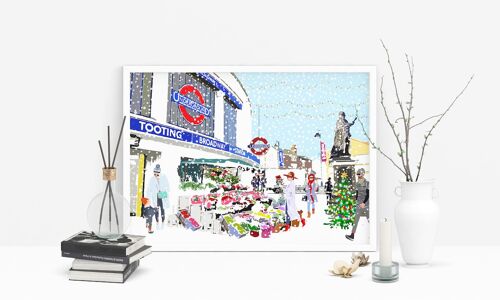 Christmas at Tooting Broadway Station - Holiday Art Print - A4 Size
