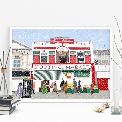 Navidad en Tooting Market - Impresión de arte de vacaciones - Tamaño A4