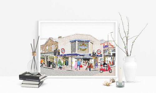 Balham Underground Station Christmas - Holiday Art Print - A4 Size