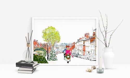 Castle Street Farnham Christmas - Holiday Art Print - A4 Size