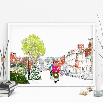 Castle Street Farnham Navidad - Impresión de arte de vacaciones - Tamaño A4