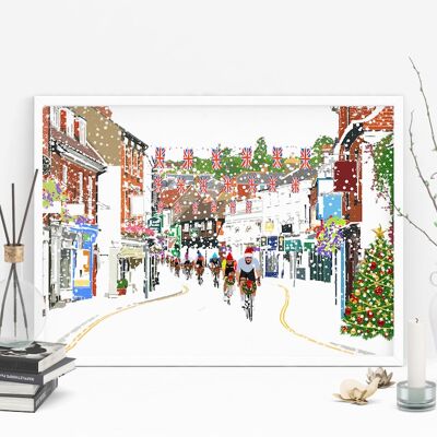 Farnham Cycling Festival Natale - Stampa artistica per le vacanze - Formato A4