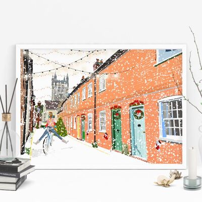 Lower Church Lane, Farnham Navidad - Impresión de arte de vacaciones - Tamaño A4