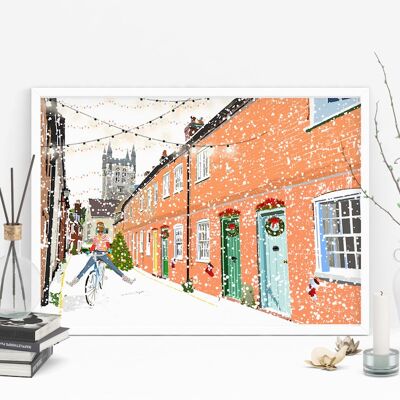 Lower Church Lane, Farnham Christmas - Holiday Art Print - A4 Size