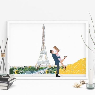 Love in Paris - Stampa artistica di San Valentino - Formato A4