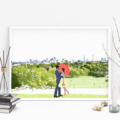 Amor en Primrose Hill - Impresión del arte del día de San Valentín - Tamaño A4