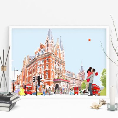Amor en St. Pancras - Impresión del arte del día de San Valentín - Tamaño A4