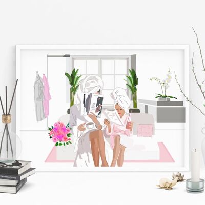 Mother and Daughter Spa Day - Mother's Day Art Print - A4 Size